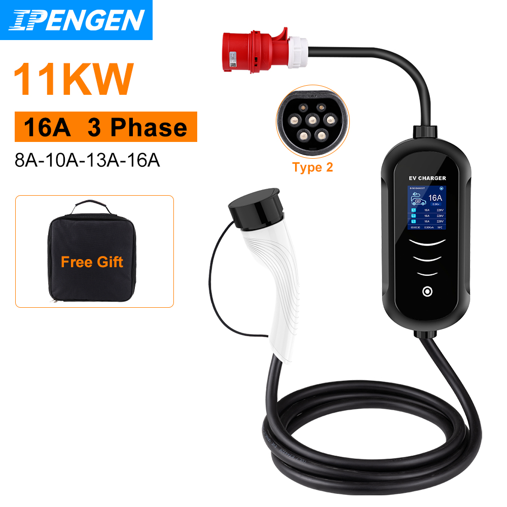 Portable Ev Charger 32A Type 2 Cee Plug - IPENGEN 11KW 16A 3-фазное портативное зарядное