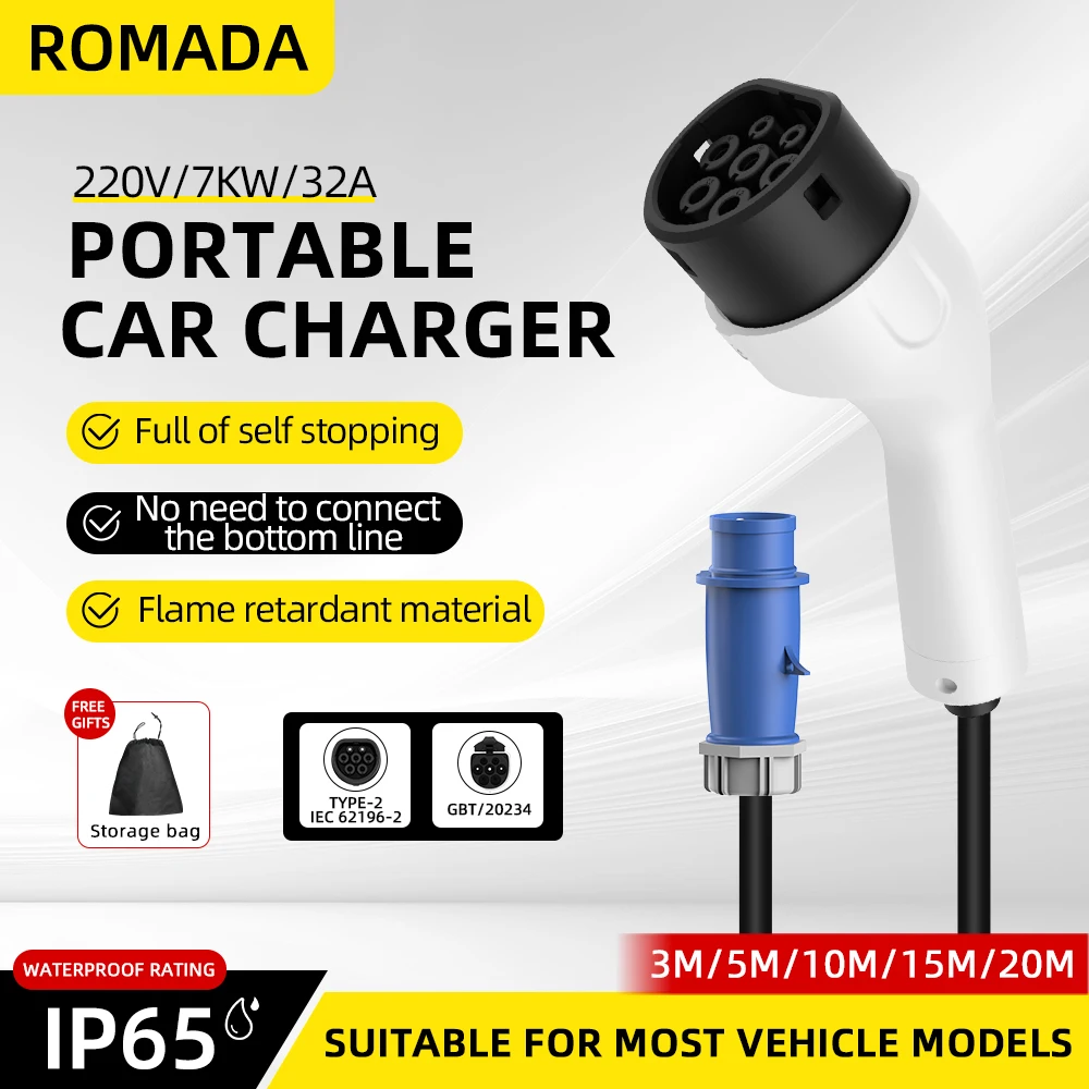 ROMADA Type2 IEC62196-2 для эл – обзор и цена Portable Ev Charger 32A Type 2 Cee Plug